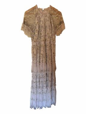 Needle & thread Embellished Sheer Tiered Maxi Dress in Blush